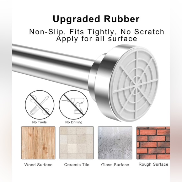 New! Tension Shower Curtain Rod - Never Rust Non-Slip Adjustable Closet Rod, Chr - Picture 6 of 14